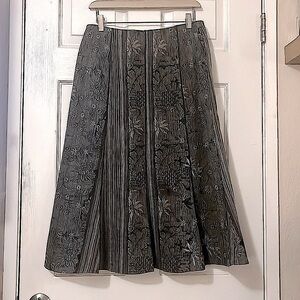 D.T.C Collection Elegant Textured Fabric Floral Paneled A-Line Midi Skirt